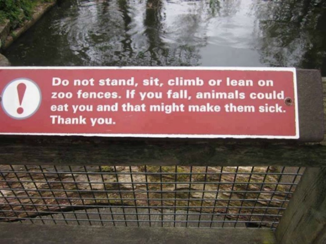 At the zoo - Do not stand, sit, climb, or lean on zoo fences. 