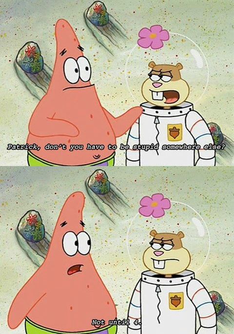 SpongeBob - Patrick, don't you have to be stupid somewhere else ? Not until 4 
